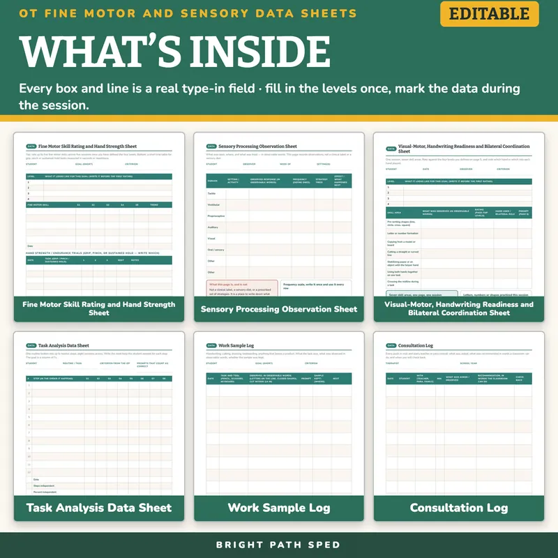 OT Fine Motor and Sensory Progress Monitoring Data Sheets, image 2 of 4
