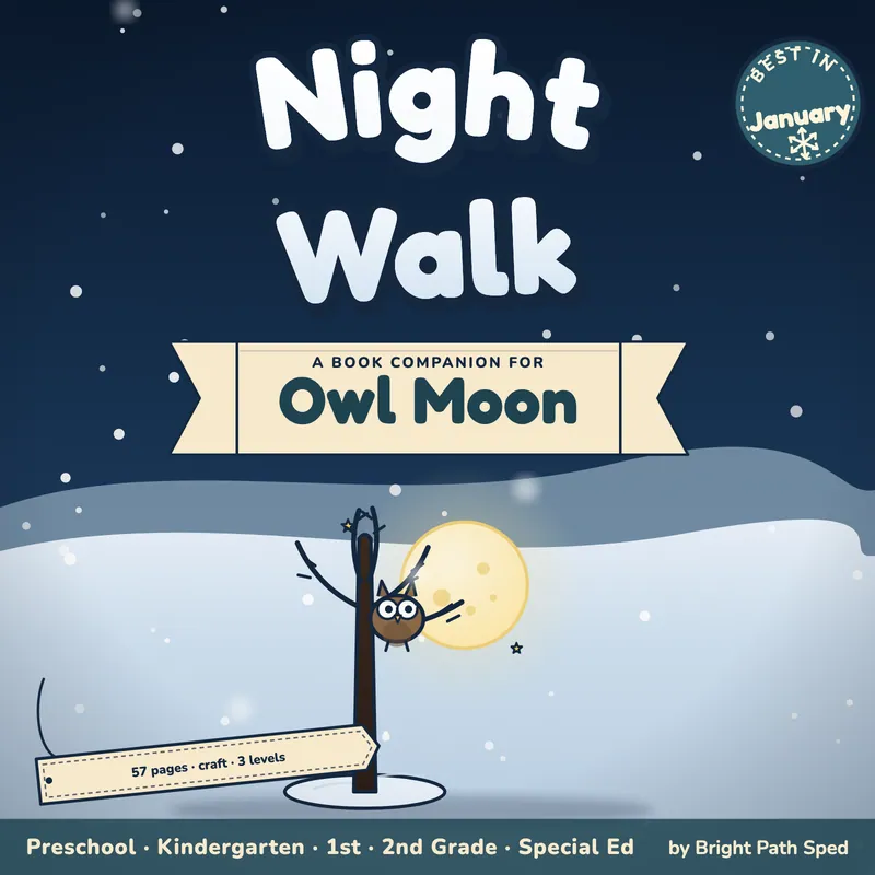 Owl Moon Book Companion January Preschool Kindergarten 1st 2nd Special Ed, image 1 of 4