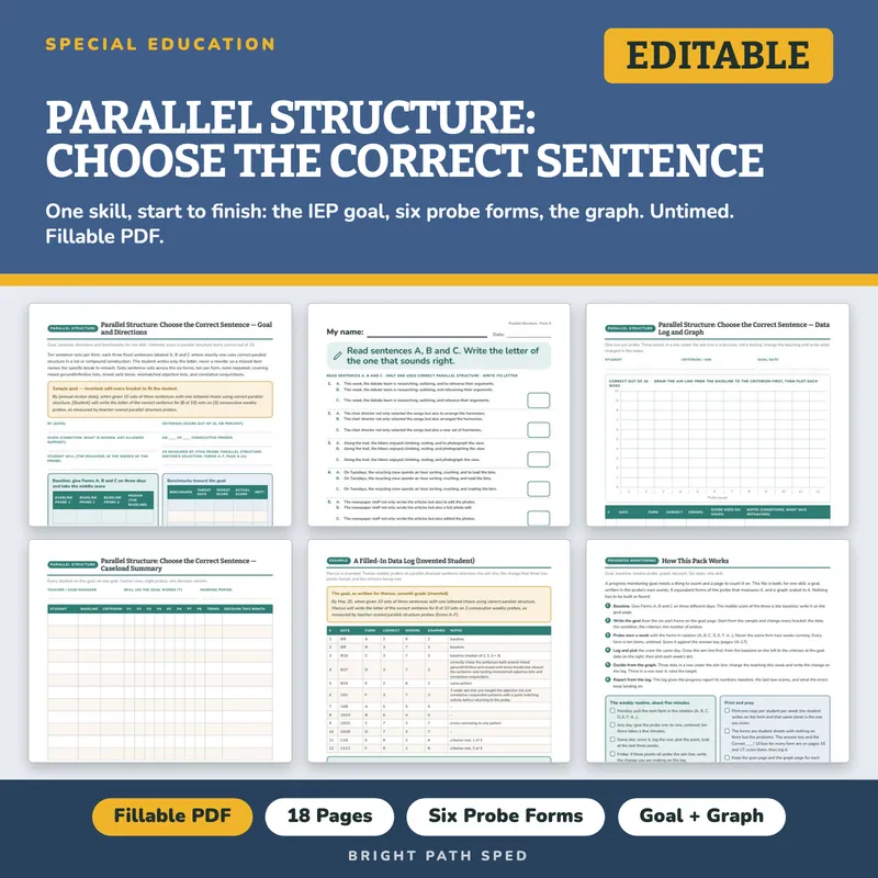 Parallel Structure Correct Sentence Progress Monitoring Probes, image 1 of 4
