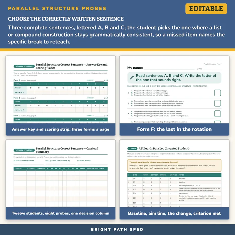 Parallel Structure Correct Sentence Progress Monitoring Probes, image 3 of 4