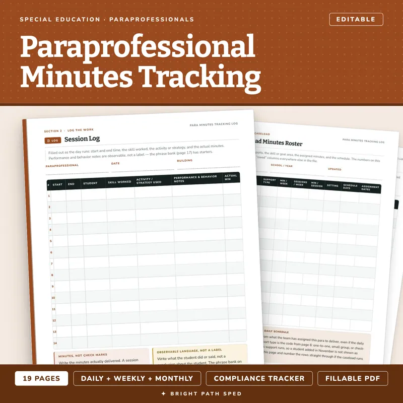 Paraprofessional Minutes Tracking Log Editable, image 1 of 4