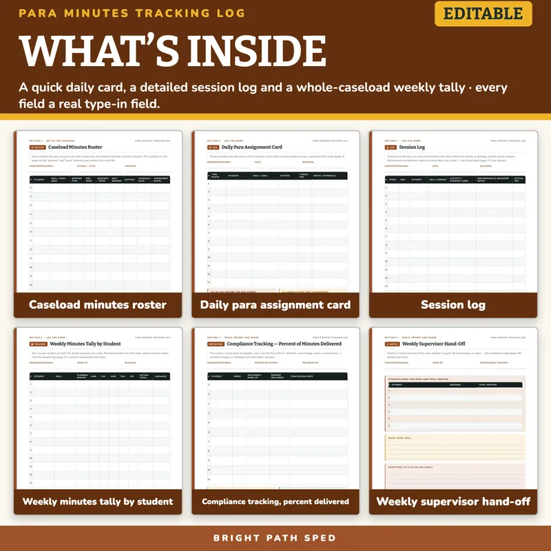 Paraprofessional Minutes Tracking Log Editable, image 2 of 4