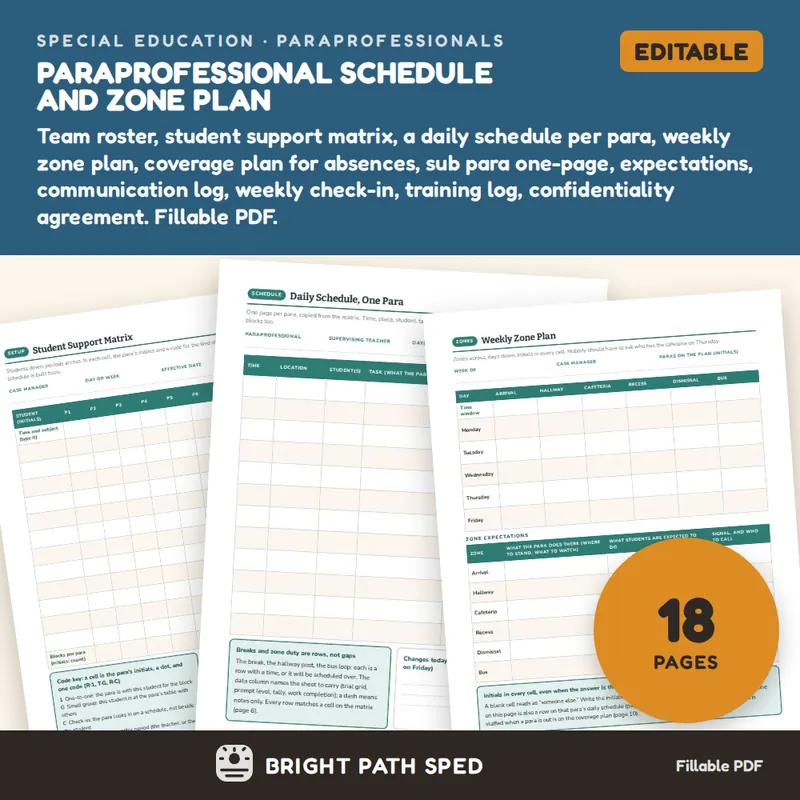 Paraprofessional Schedule and Zone Plan Editable, image 1 of 4