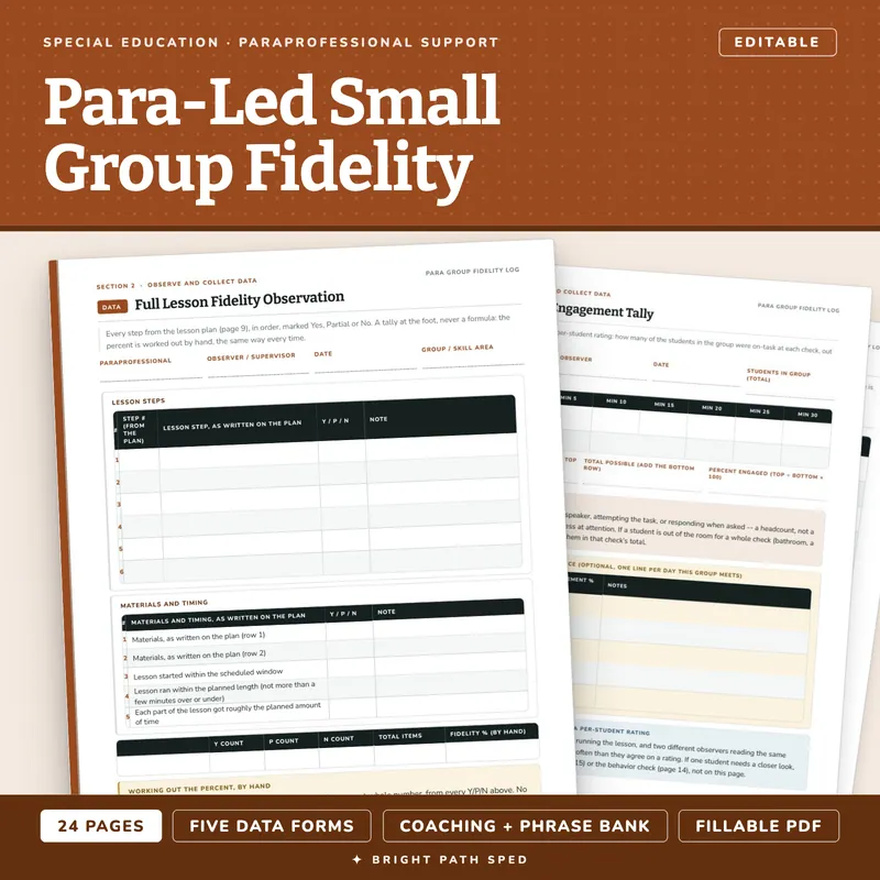 Paraprofessional Small Group Fidelity Log Editable, image 1 of 4