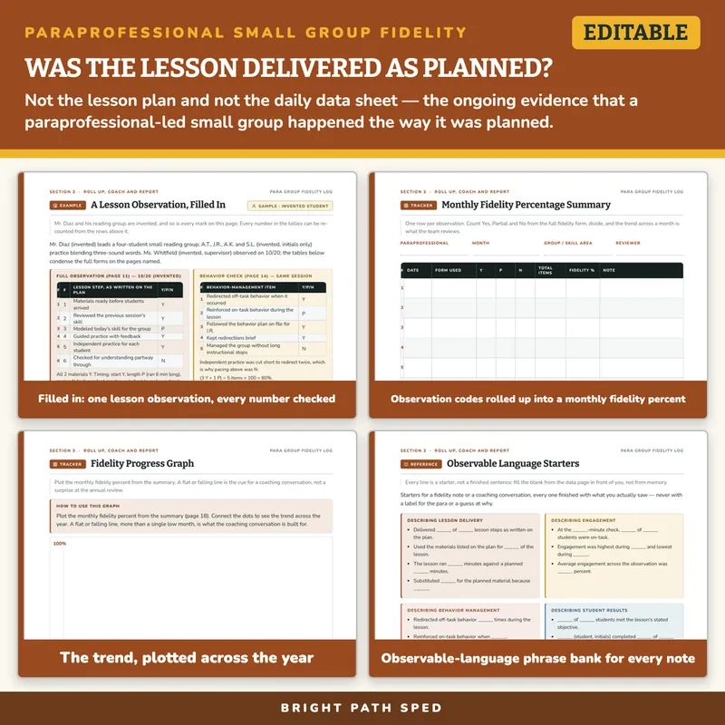 Paraprofessional Small Group Fidelity Log Editable, image 3 of 4