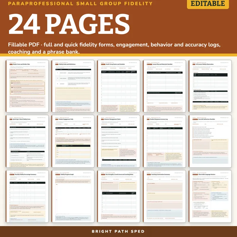 Paraprofessional Small Group Fidelity Log Editable, image 4 of 4