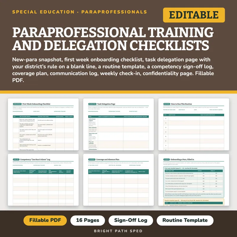 Paraprofessional Training and Delegation Checklists Editable, image 1 of 4