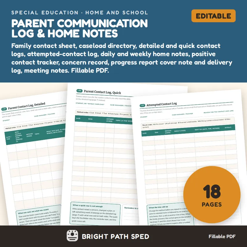 Parent Communication Log Editable, image 1 of 4