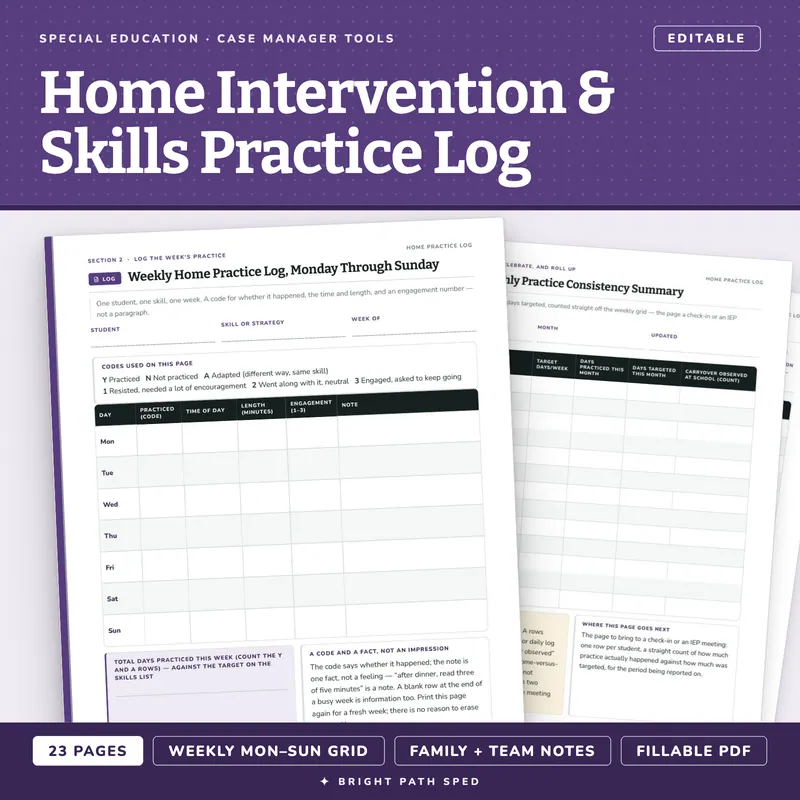 Parent Implemented Home Intervention Skills Practice Log Editable, image 1 of 4