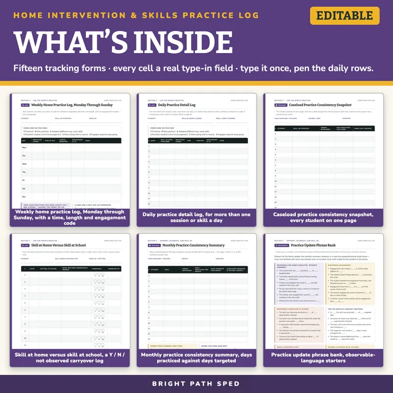Parent Implemented Home Intervention Skills Practice Log Editable, image 2 of 4