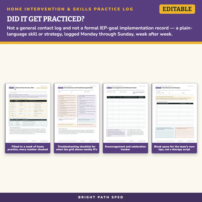Parent Implemented Home Intervention Skills Practice Log Editable, image 3 of 4