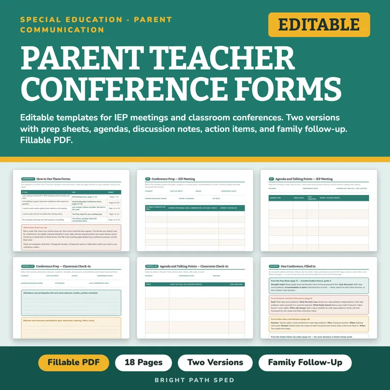 Parent Teacher Conference Forms Editable, image 1 of 4