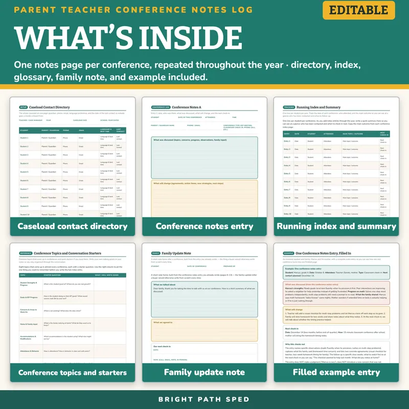 Parent Teacher Conference Notes Log Editable, image 2 of 4