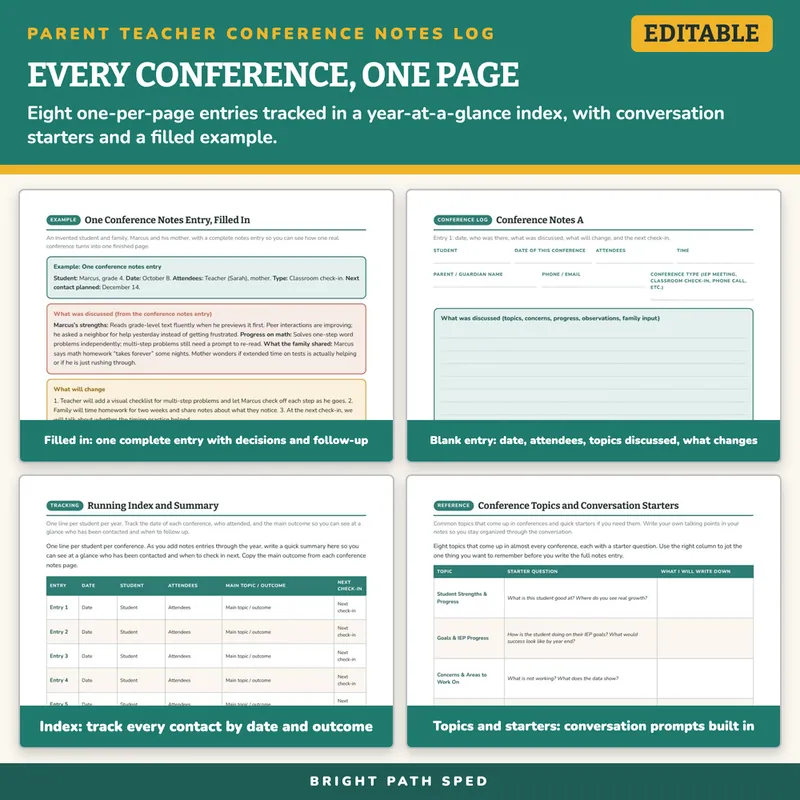 Parent Teacher Conference Notes Log Editable, image 3 of 4