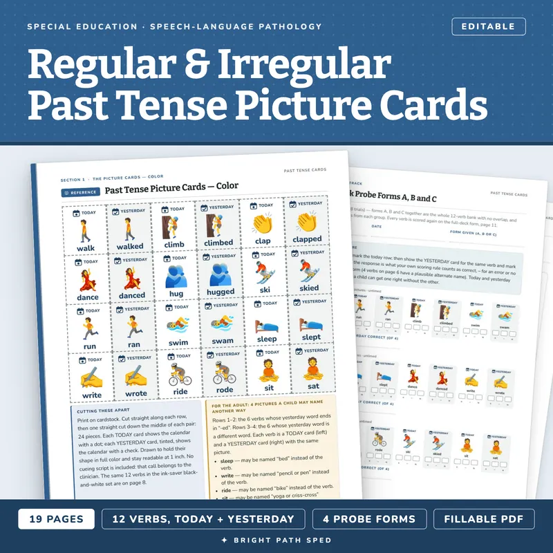 Past Tense Verb Picture Cards, Regular and Irregular, image 1 of 4