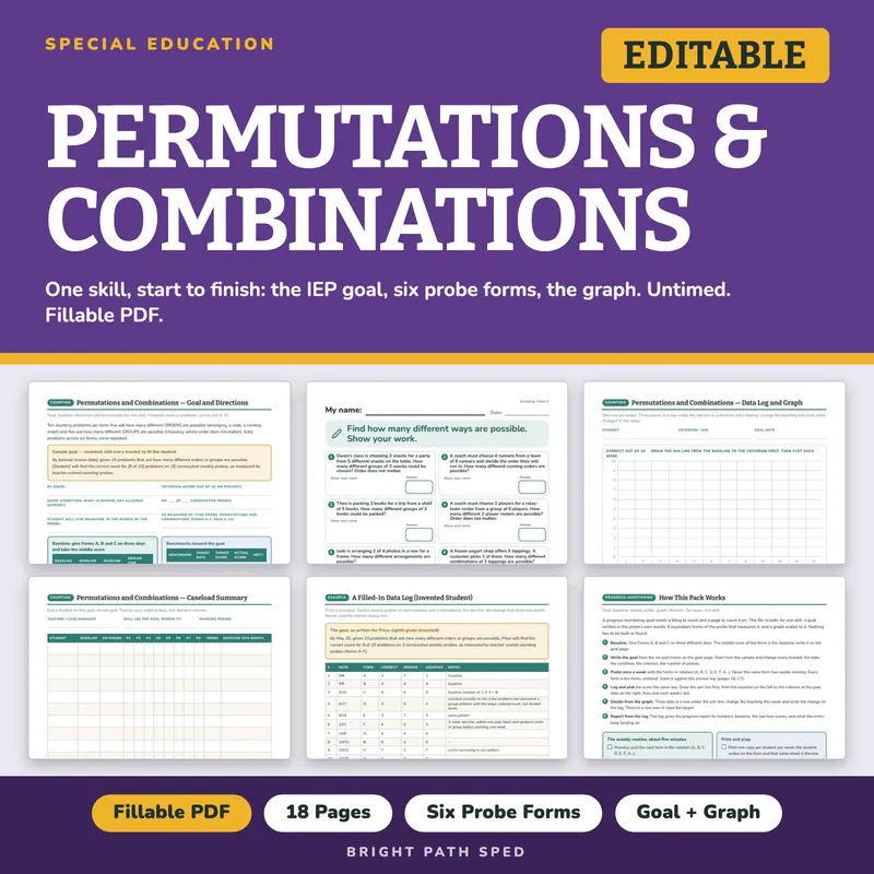 Permutations and Combinations Progress Monitoring Probes, image 1 of 4