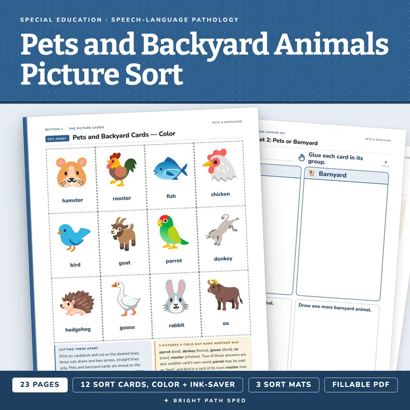 Pets and Backyard Animals Picture Sort, image 1 of 4