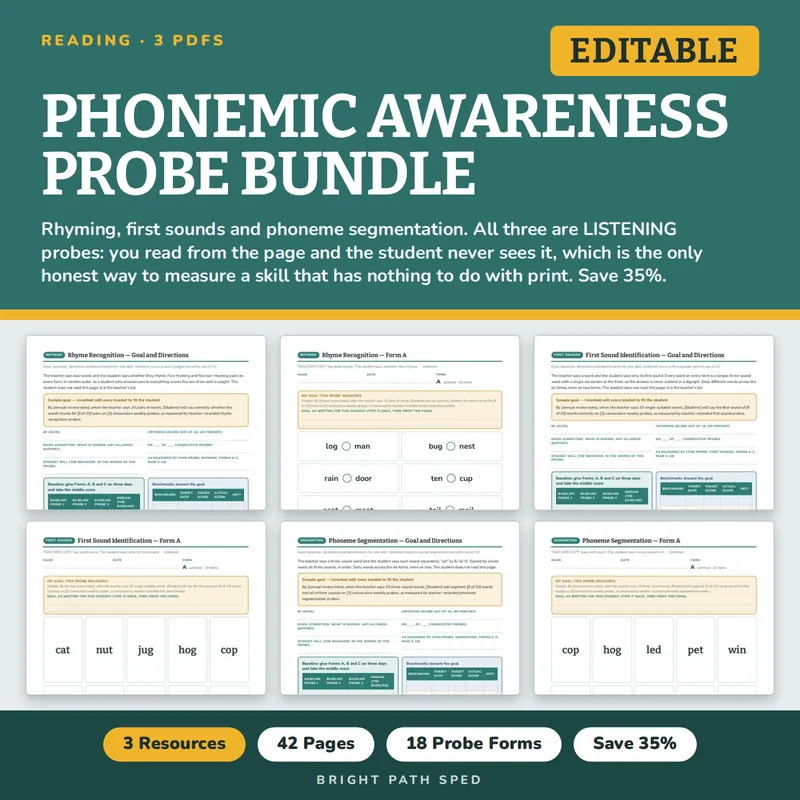 Phonemic Awareness Progress Monitoring Probes Bundle, image 1 of 3