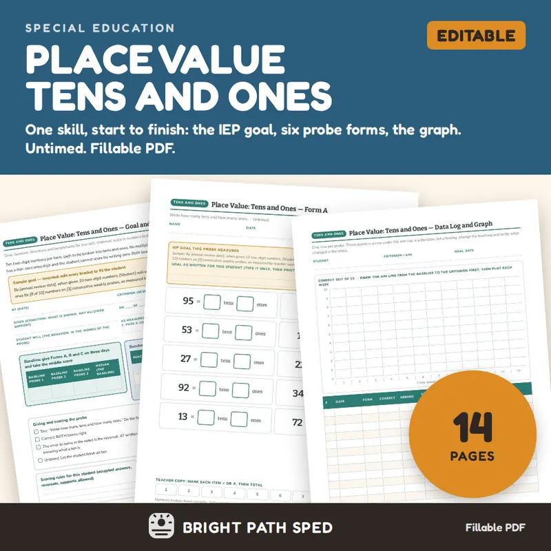 Place Value Tens and Ones Progress Monitoring Probes, image 1 of 4