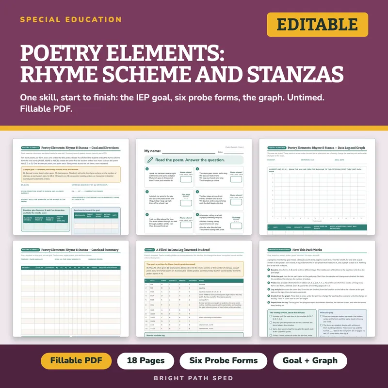 Poetry Elements Rhyme Scheme and Stanza Progress Monitoring Probes, image 1 of 4