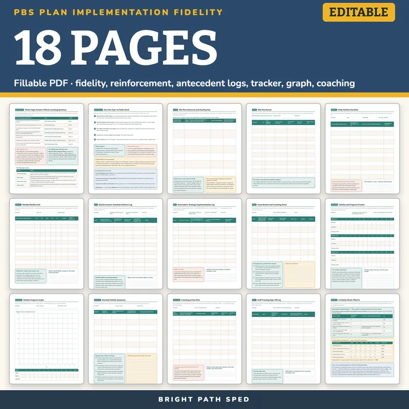 Positive Behavior Support (PBS) Plan Fidelity and Data Sheets Editable, image 4 of 4