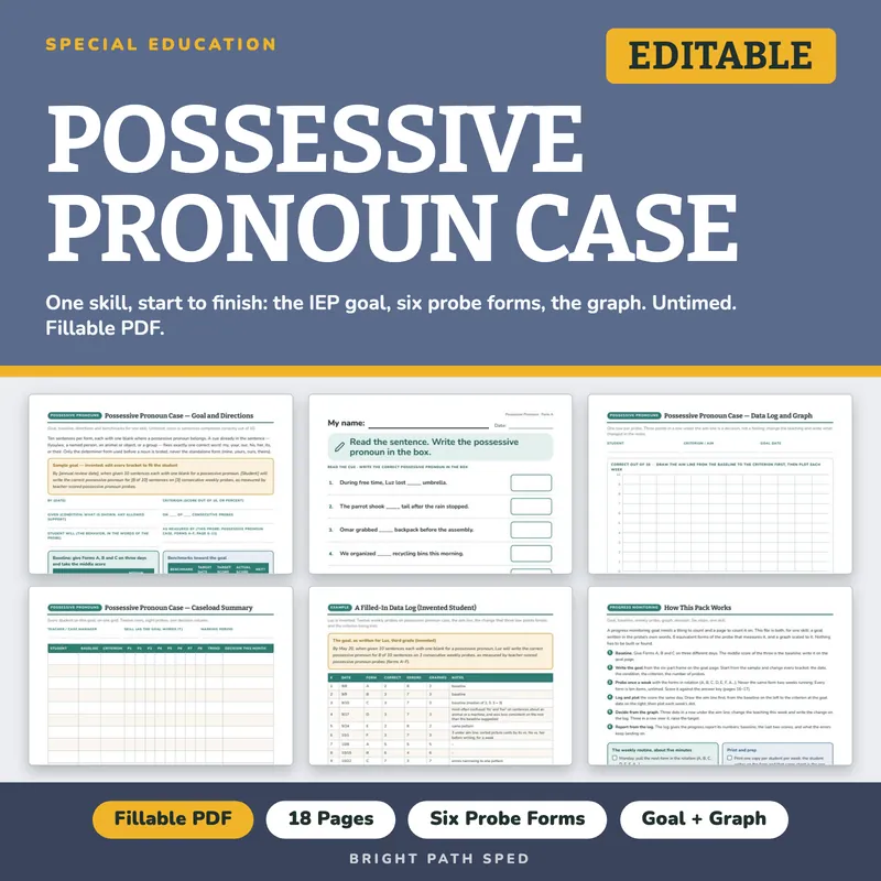 Possessive Pronoun Case Progress Monitoring Probes, image 1 of 4