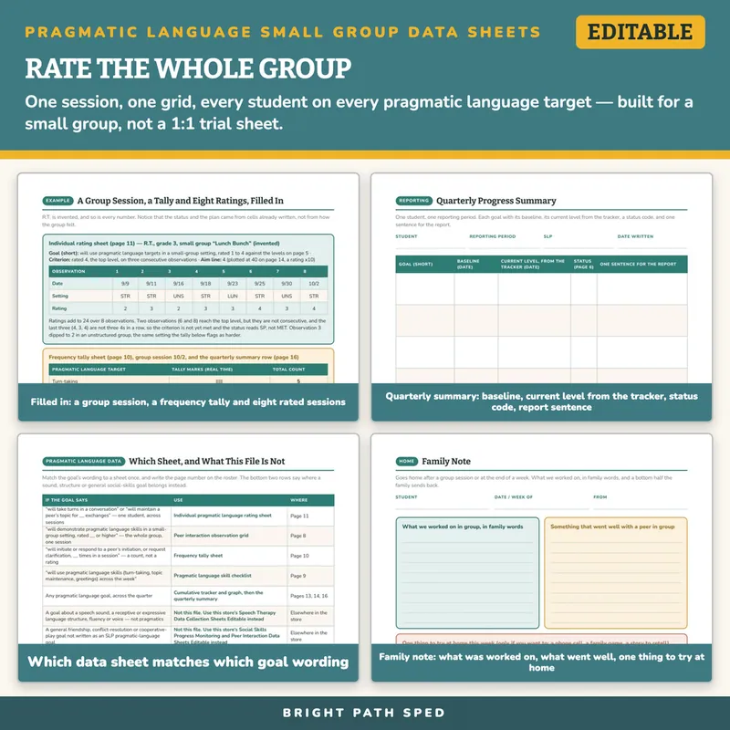 Pragmatic Language Small Group Progress Tracking Data Sheets Editable, image 3 of 4