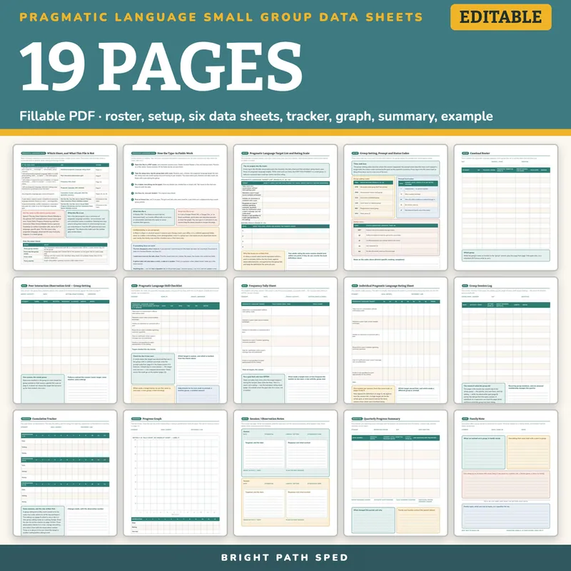 Pragmatic Language Small Group Progress Tracking Data Sheets Editable, image 4 of 4
