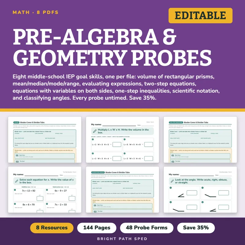 Pre-Algebra and Geometry Progress Monitoring Probes Bundle, image 1 of 3