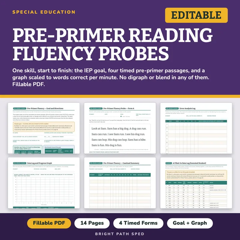 Pre-Primer Reading Fluency Probes, image 1 of 4