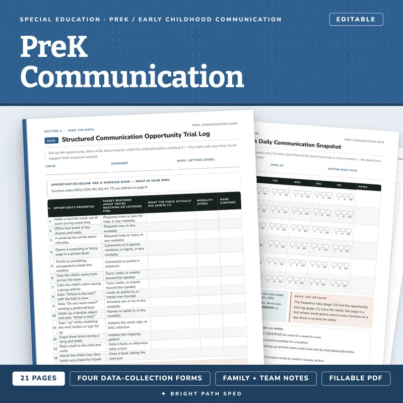 PreK Communication Skills Progress Monitoring Data Sheets Editable, image 1 of 4