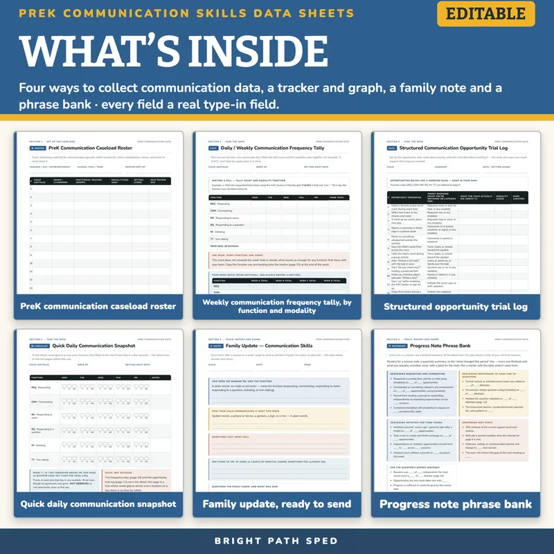 PreK Communication Skills Progress Monitoring Data Sheets Editable, image 2 of 4
