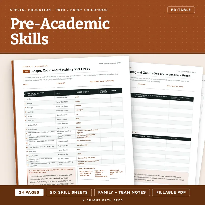 PreK Pre-Academic Skills Progress Monitoring Data Sheets Editable, image 1 of 4