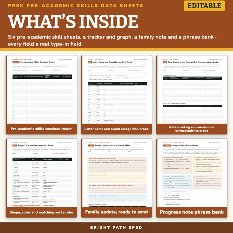 PreK Pre-Academic Skills Progress Monitoring Data Sheets Editable, image 2 of 4