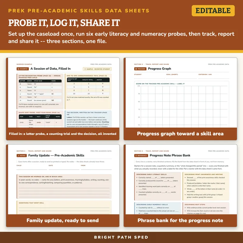 PreK Pre-Academic Skills Progress Monitoring Data Sheets Editable, image 3 of 4