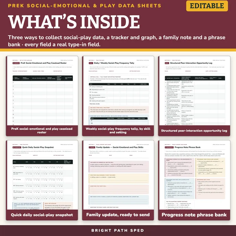 PreK Social-Emotional and Play-Based Learning Data Sheets Editable, image 2 of 4