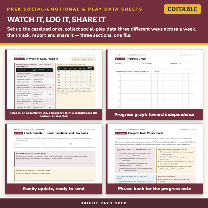 PreK Social-Emotional and Play-Based Learning Data Sheets Editable, image 3 of 4