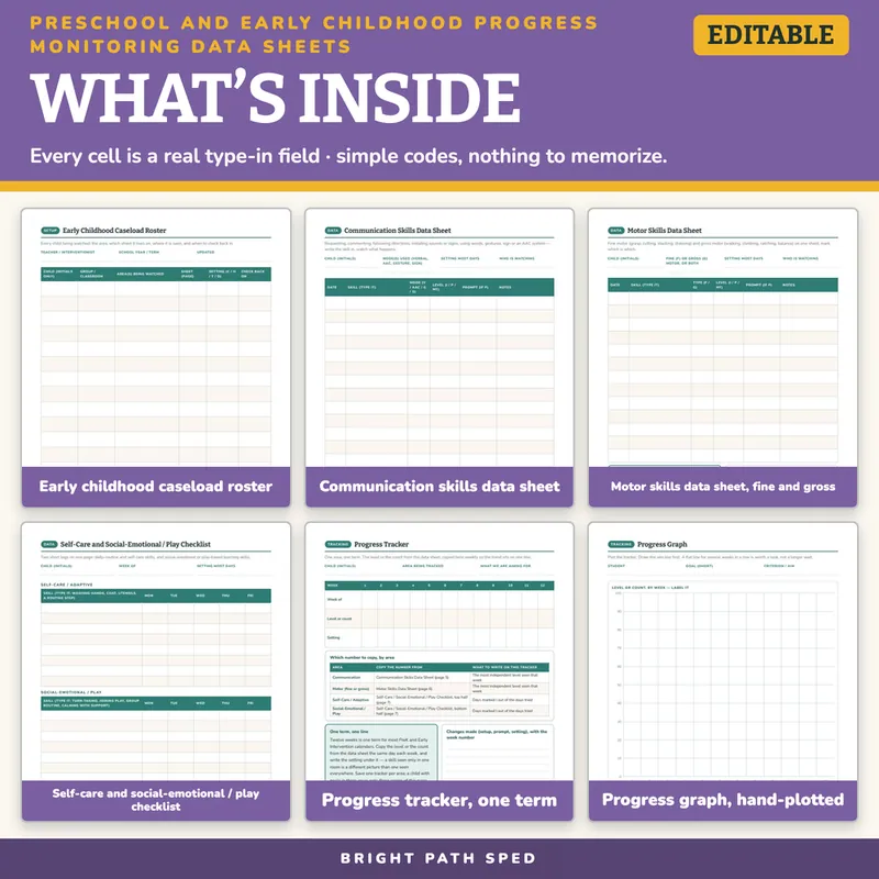 Preschool Progress Monitoring Data Sheets Editable, image 2 of 4