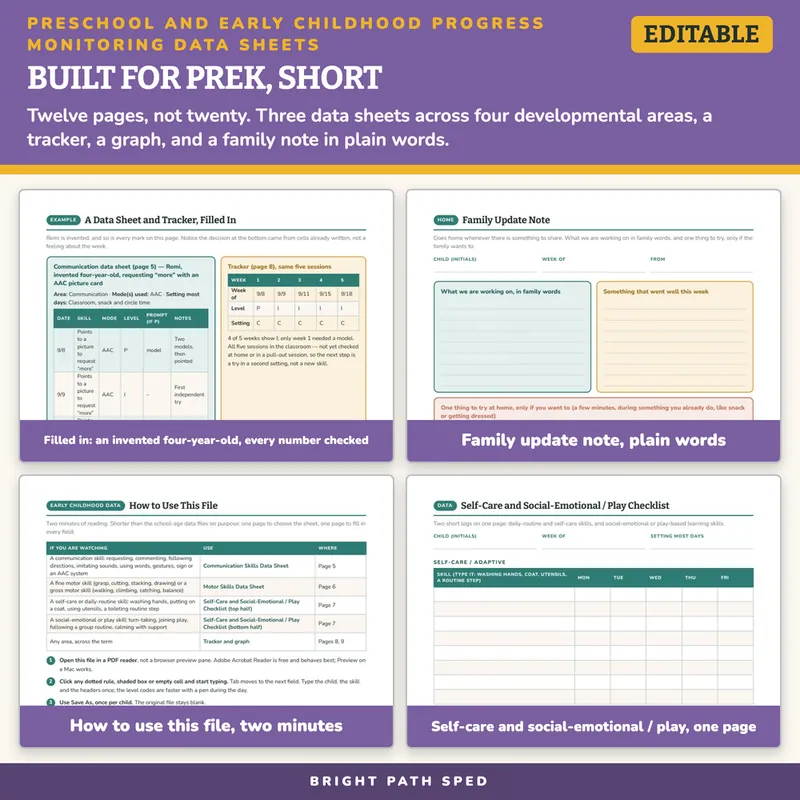 Preschool Progress Monitoring Data Sheets Editable, image 3 of 4