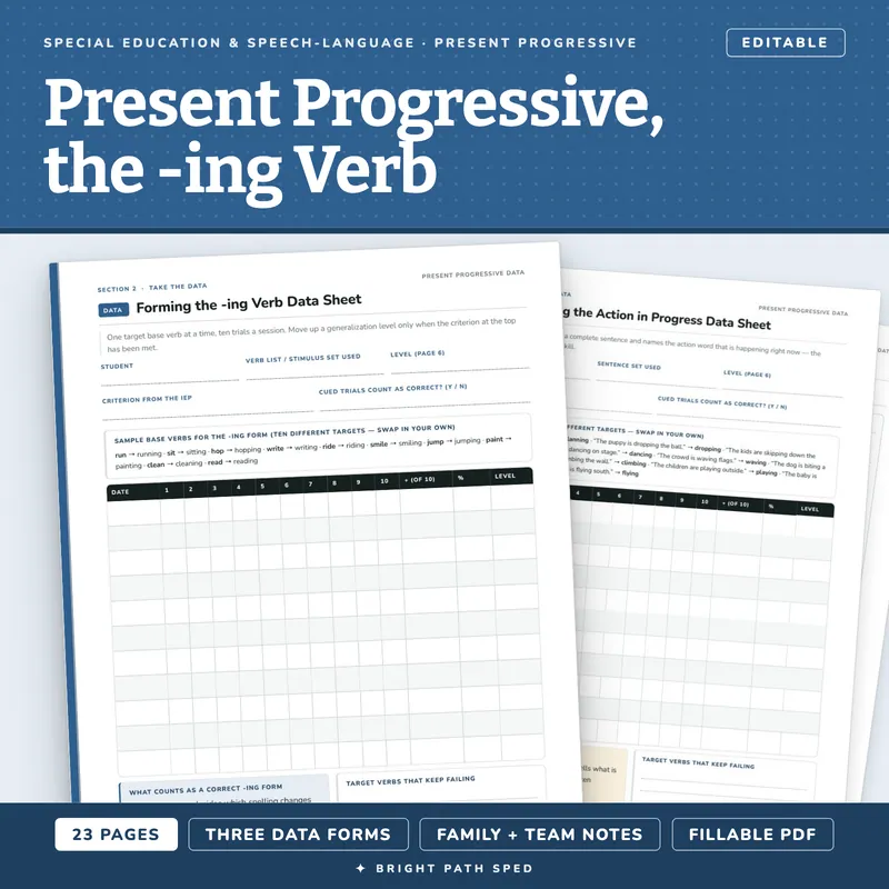 Present Progressive -ing Verb Progress Monitoring Data Sheets, image 1 of 4