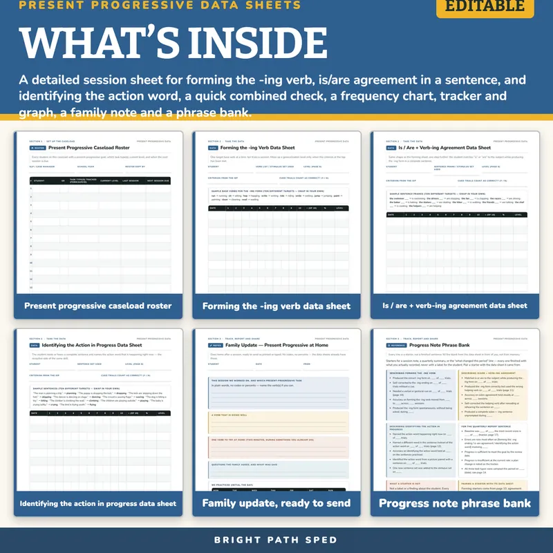 Present Progressive -ing Verb Progress Monitoring Data Sheets, image 2 of 4