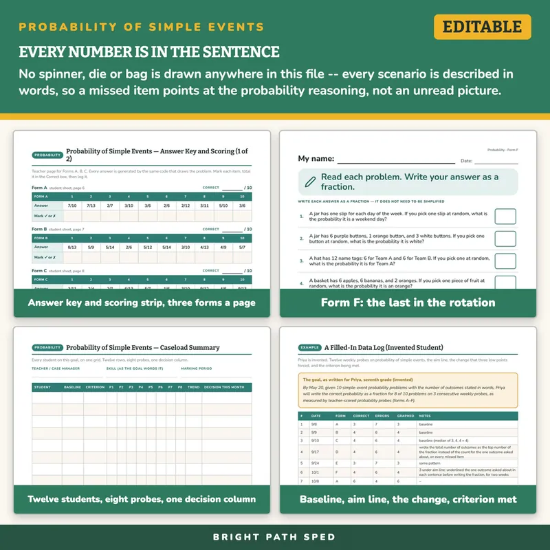 Probability of Simple Events Progress Monitoring Probes, image 3 of 4