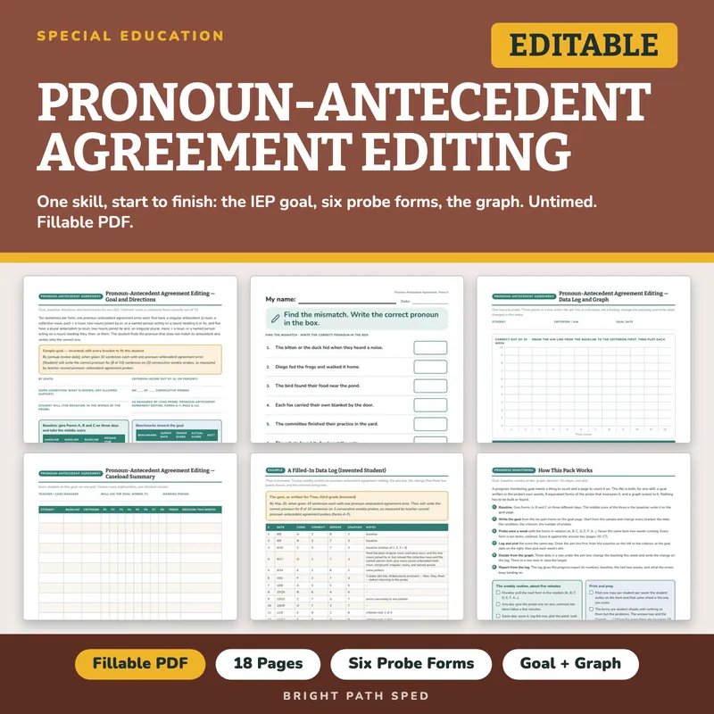 Pronoun-Antecedent Agreement Editing Progress Monitoring Probes, image 1 of 4