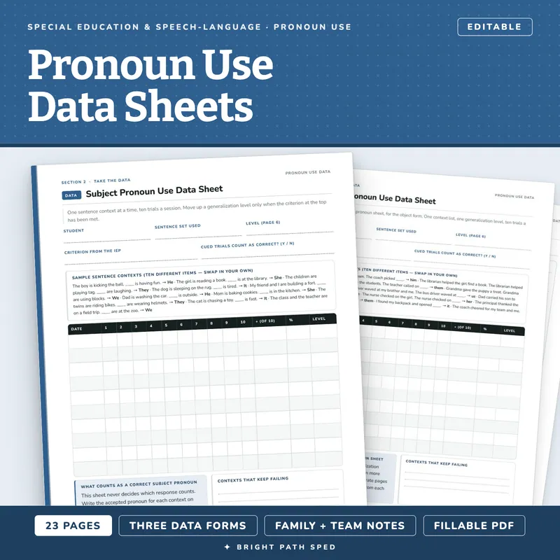 Pronoun Use Progress Monitoring Data Sheets Editable, image 1 of 4