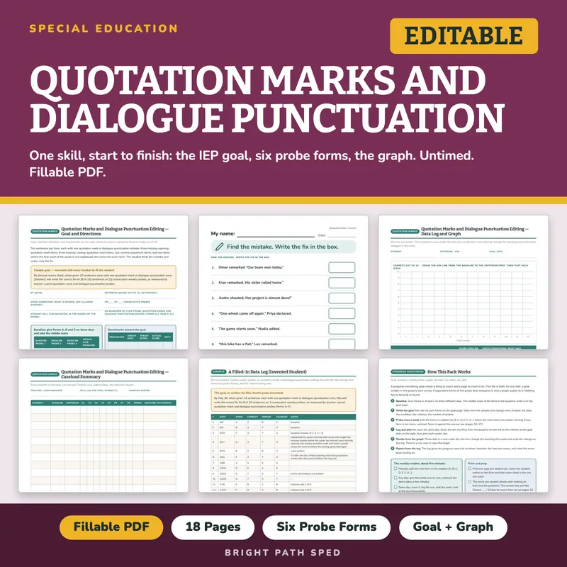 Quotation Marks Dialogue Punctuation Editing Progress Monitoring Probes, image 1 of 4