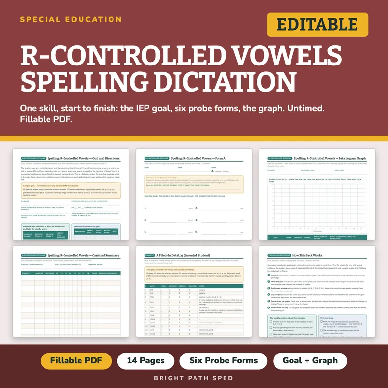 R Controlled Vowels Spelling Dictation Progress Monitoring, image 1 of 4