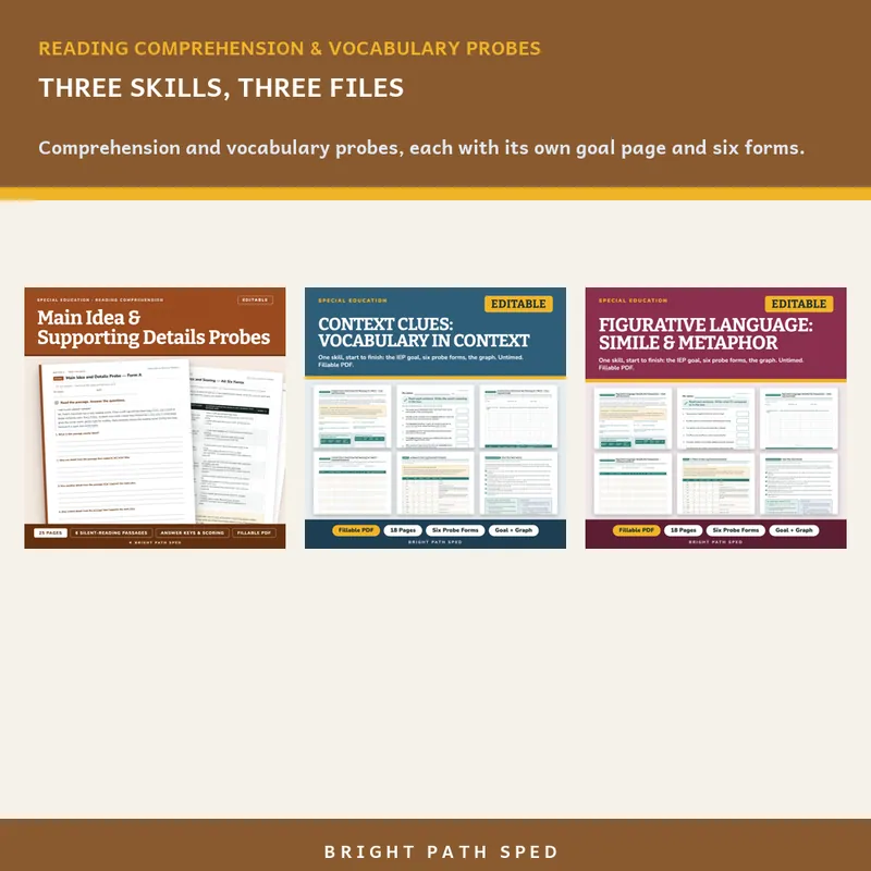 Reading Comprehension and Vocabulary Progress Monitoring Probes Bundle, image 2 of 3