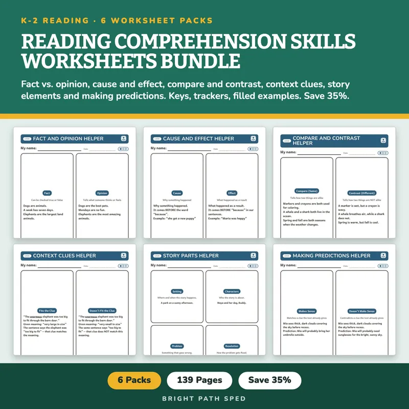 Reading Comprehension Skills Worksheets Bundle, image 1 of 3