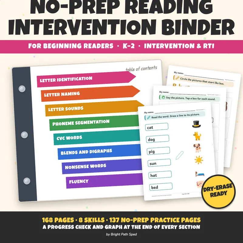 Reading Intervention Binder for Beginning Readers, image 1 of 4
