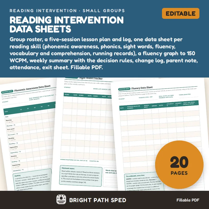Reading Intervention Data Sheets Editable, image 1 of 4